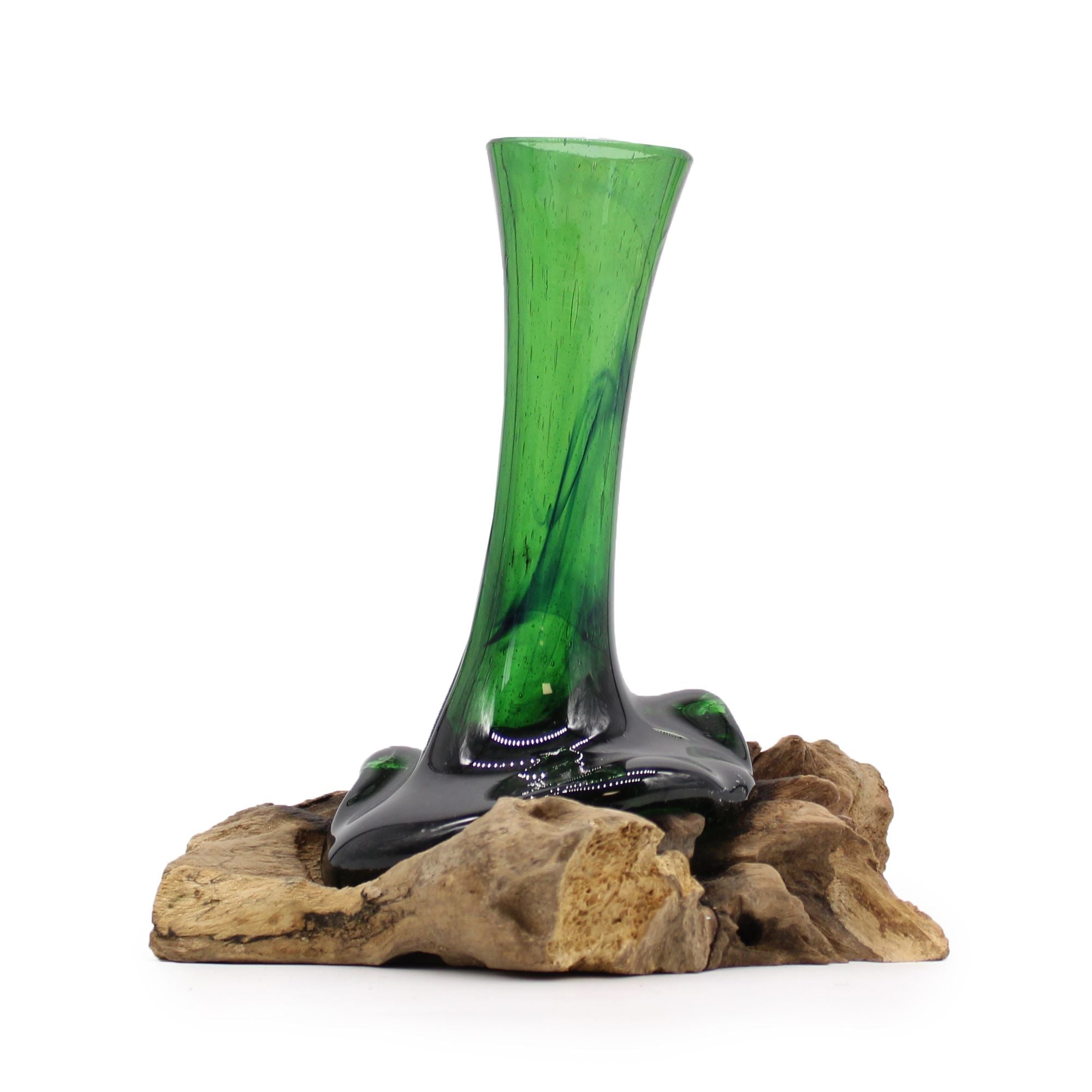 Recycled Glass Vases on Wood - Molten Root