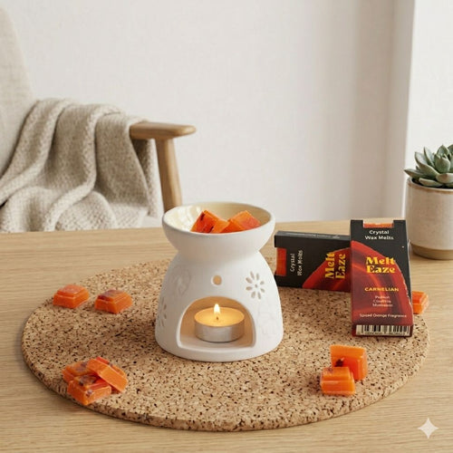 Carnelian Fire crystal wax melt snap bar in orange, spiced orange fragrance, view 3