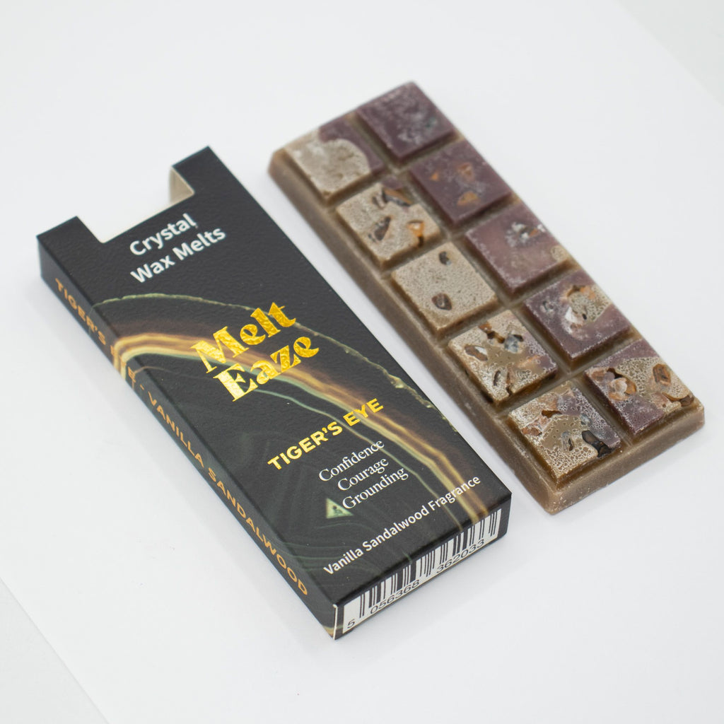 Tigereye Strength crystal wax melt snap bar in earthy brown, vanilla sandalwood fragrance, view 8
