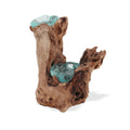 Hand-blown recycled molten glass fused over reclaimed Balinese gamal wood, double candle holder with two tealight wells