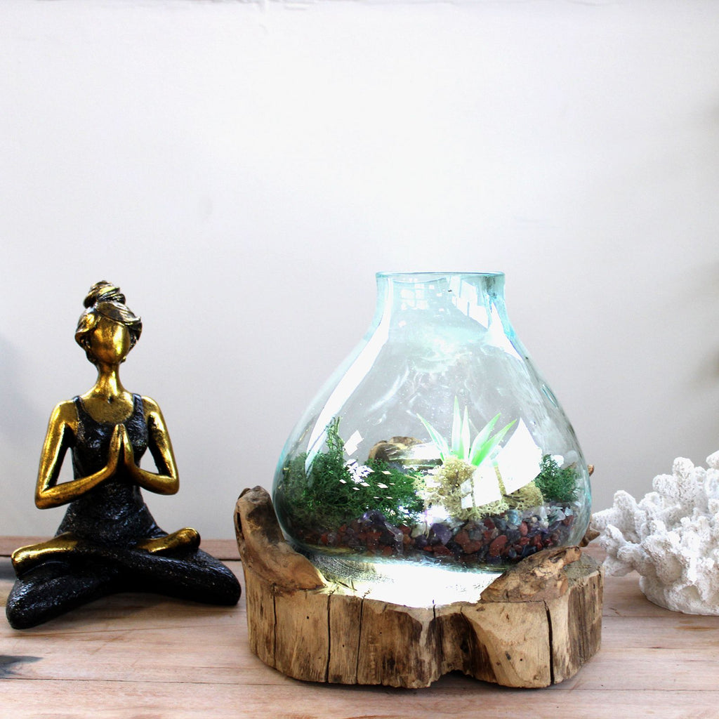Molten Glass on Wood Fish Tank, Large 3.7 Litre with Light Cavity