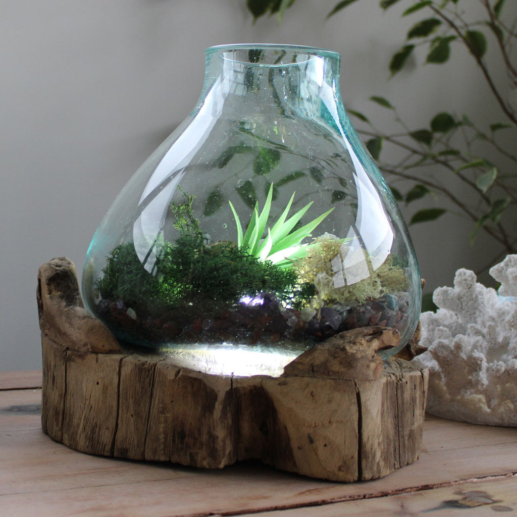 Molten Glass on Wood Fish Tank, Large 3.7 Litre with Light Cavity