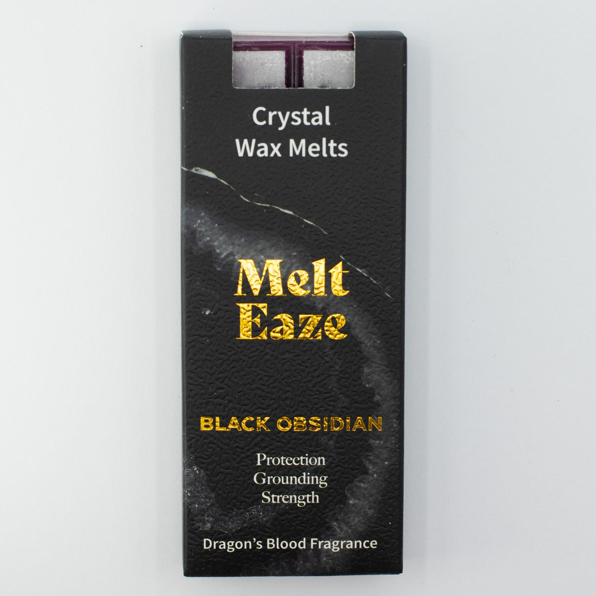 Obsidian Shield crystal wax melt snap bar in black, Dragon's Blood fragrance, view 3