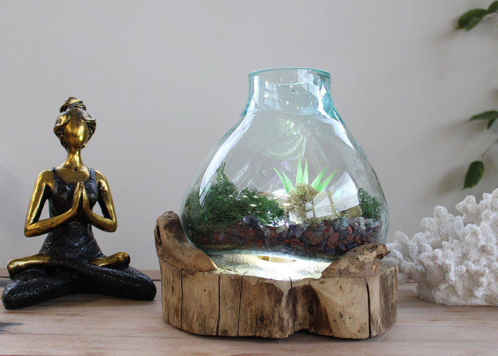 Molten Glass on Wood Fish Tank, Large 3.7 Litre with Light Cavity