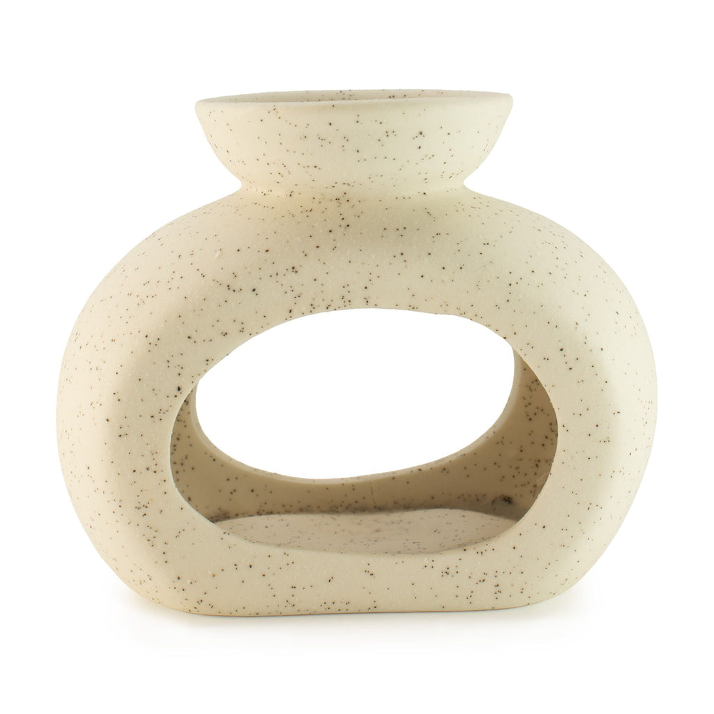 Pebble wax burner in speckled off-white ceramic