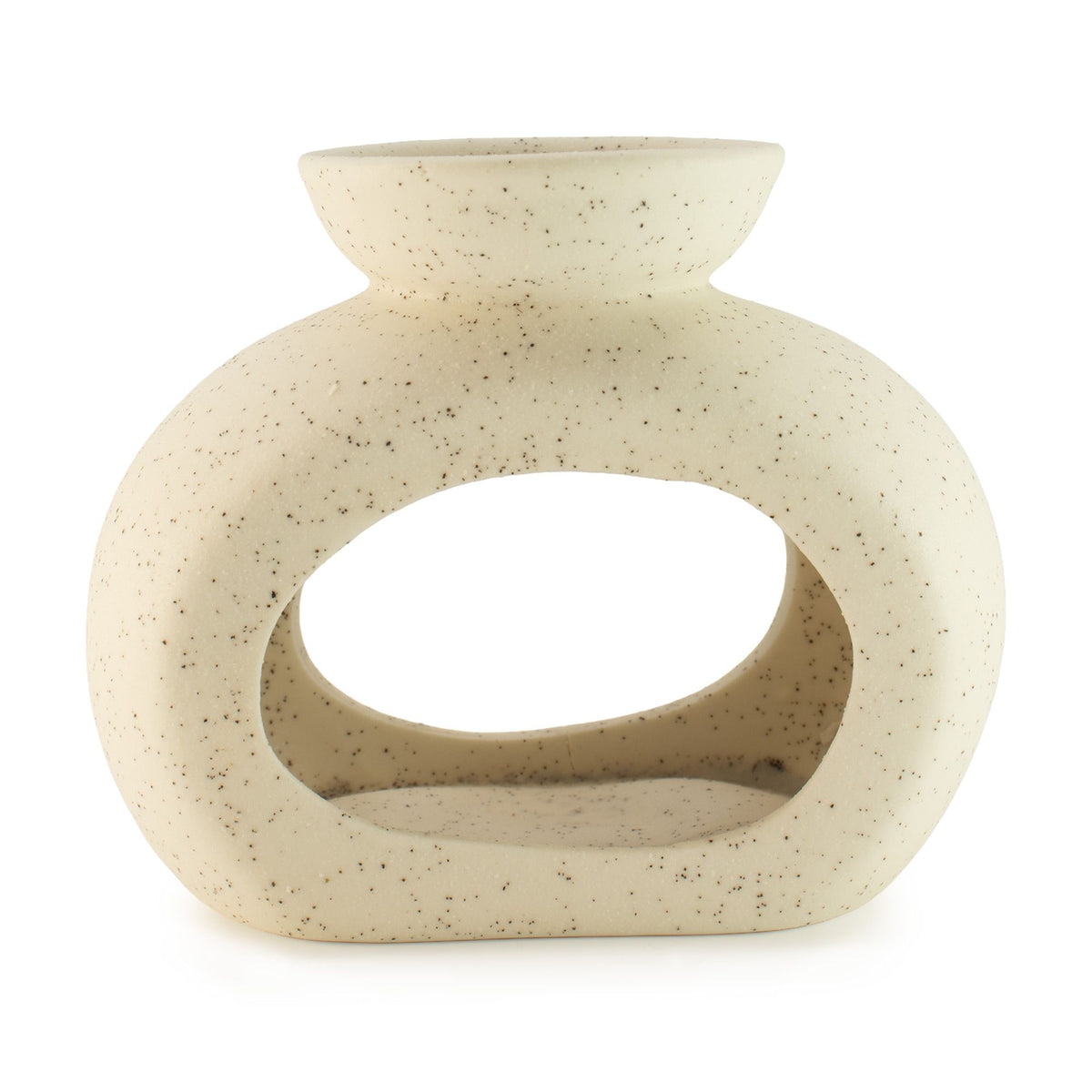 Pebble wax burner in speckled off-white ceramic