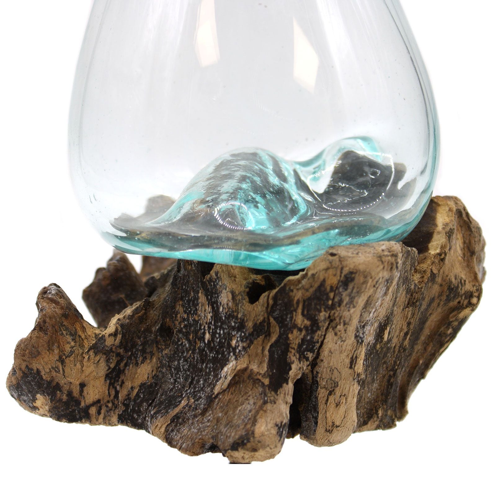 Molten Glass on Wood Bowl, Medium (Hand-Blown Recycled Glass)