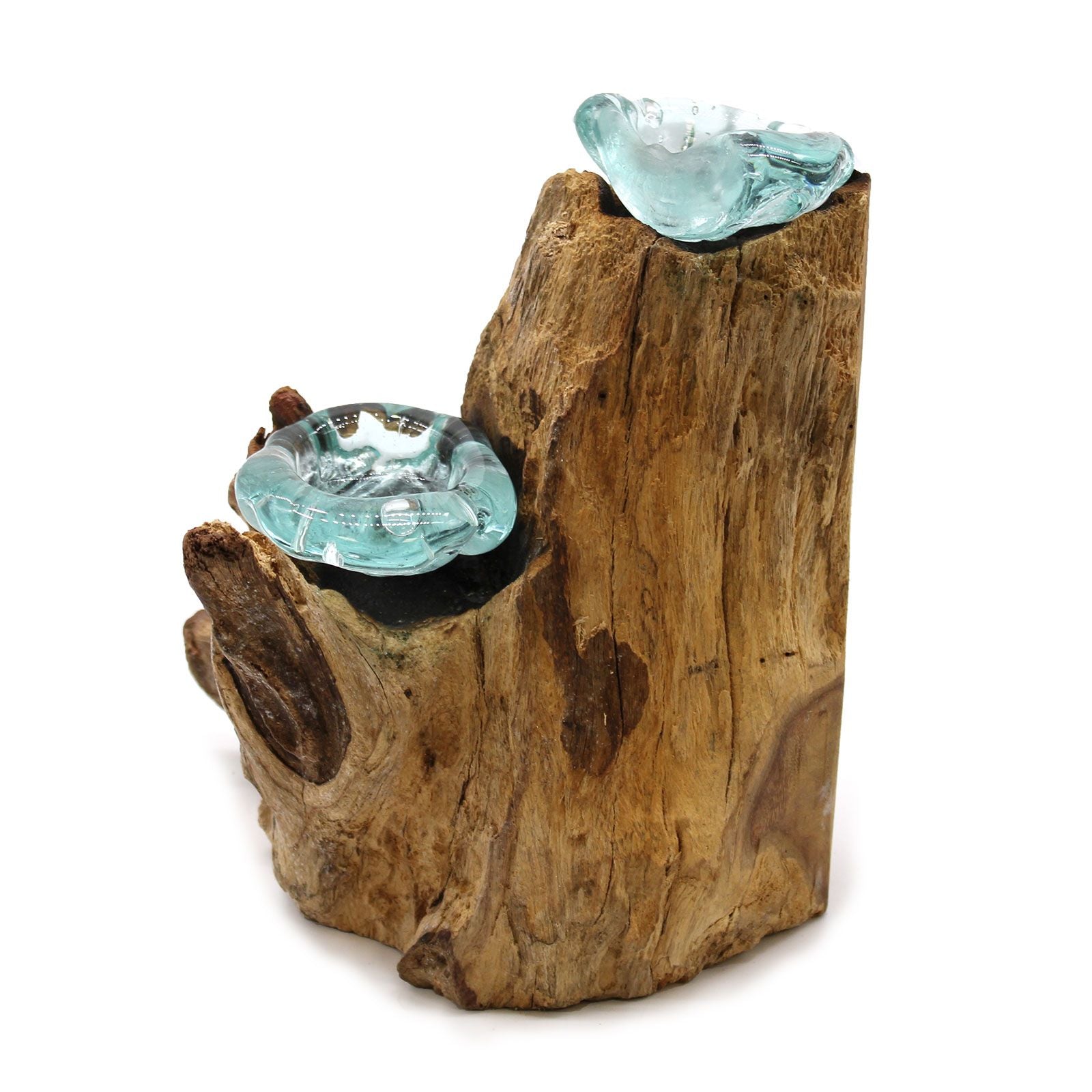 Molten Glass on Wood Double Candle Holder (Hand-Blown Recycled Glass)