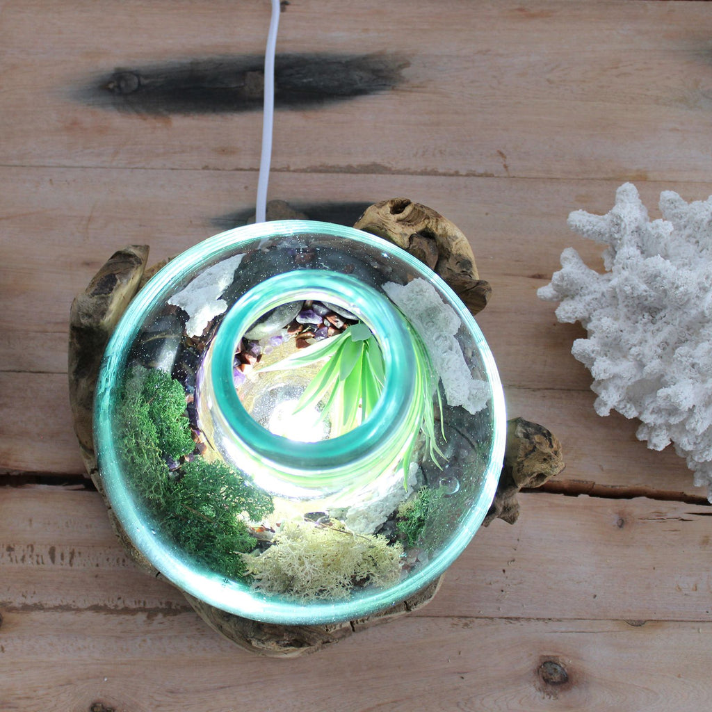 Molten Glass on Wood Fish Tank, Large 3.7 Litre with Light Cavity
