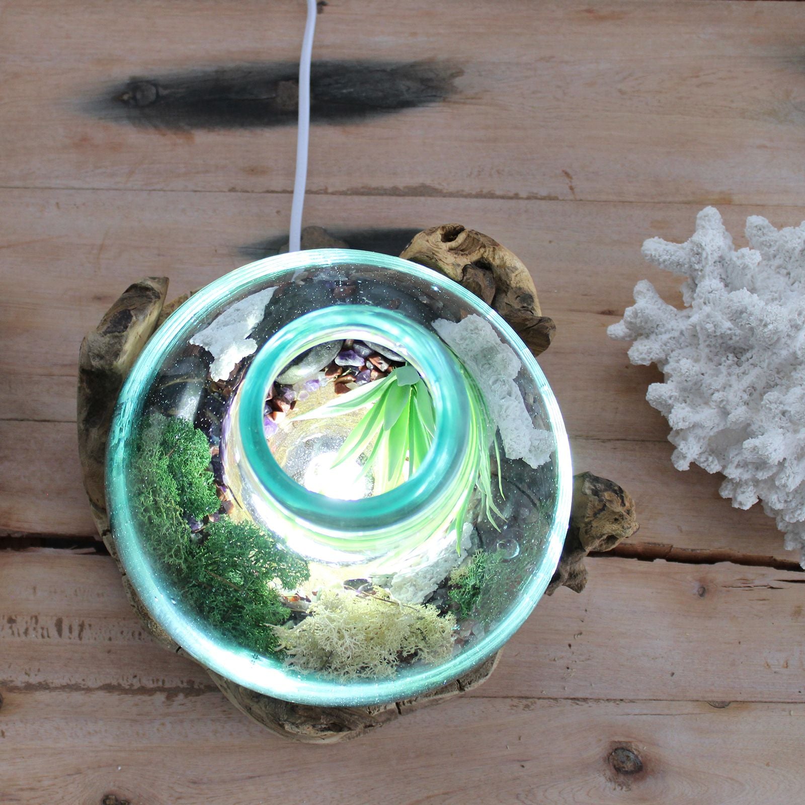 Molten Glass on Wood Fish Tank, Large 3.7 Litre with Light Cavity