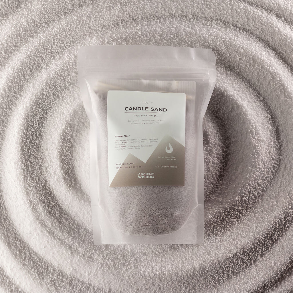 Azure Noir fragranced candle sand in warm grey