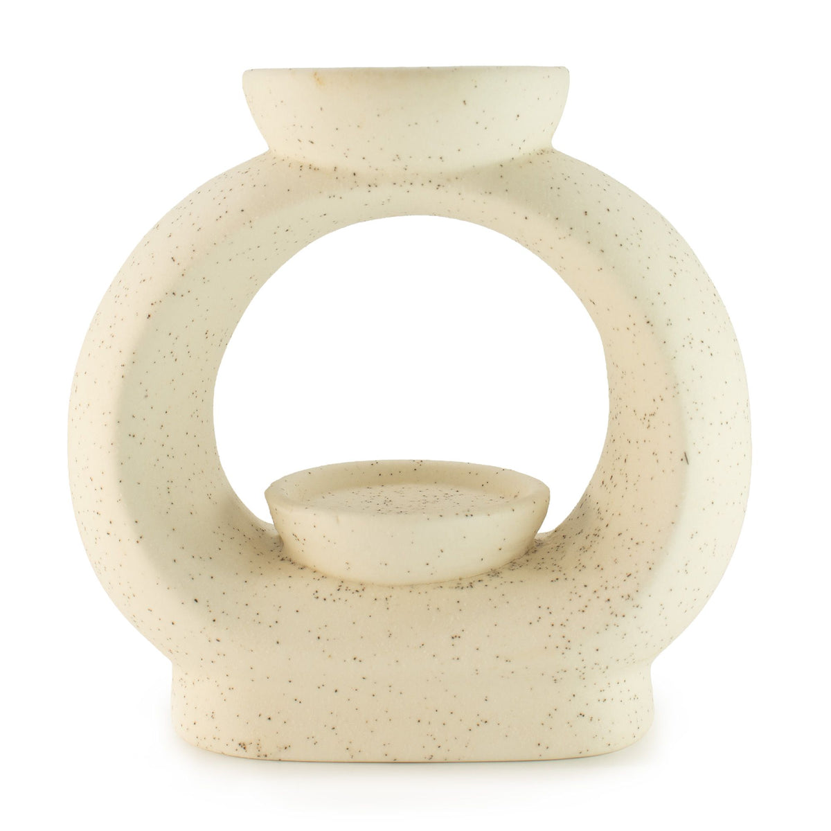 Large pebble wax burner in speckled off-white ceramic