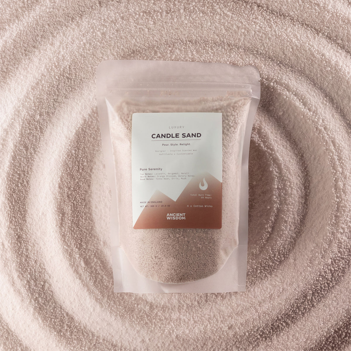 Pure Serenity fragranced candle sand in latte beige