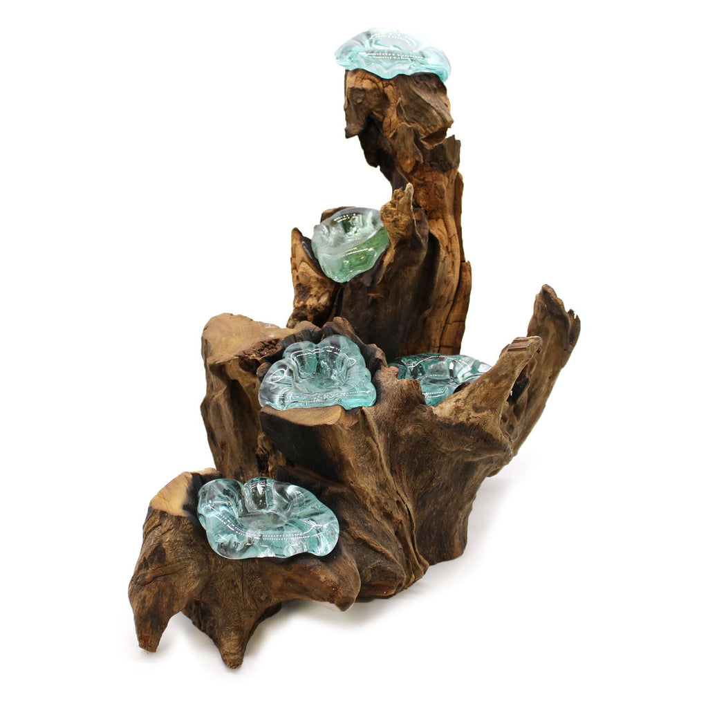 Molten Glass on Wood Candle Holder, Five Tealights (Recycled Glass)