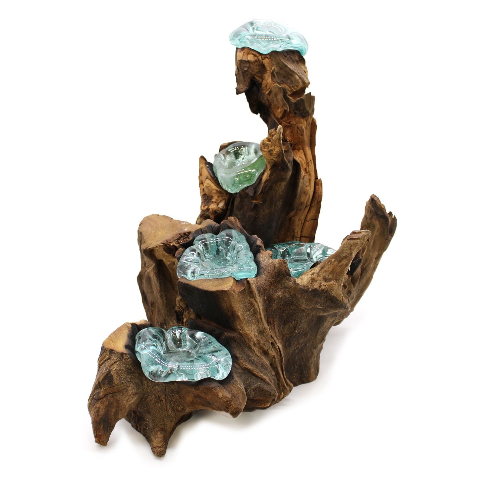 Molten Glass on Wood Candle Holder, Five Tealights (Recycled Glass)