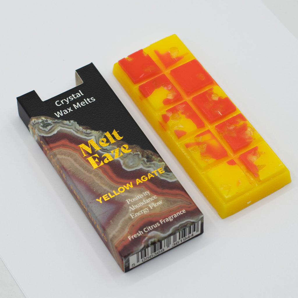 Golden Glow crystal wax melt snap bar in warm yellow, fresh citrus fragrance, view 8