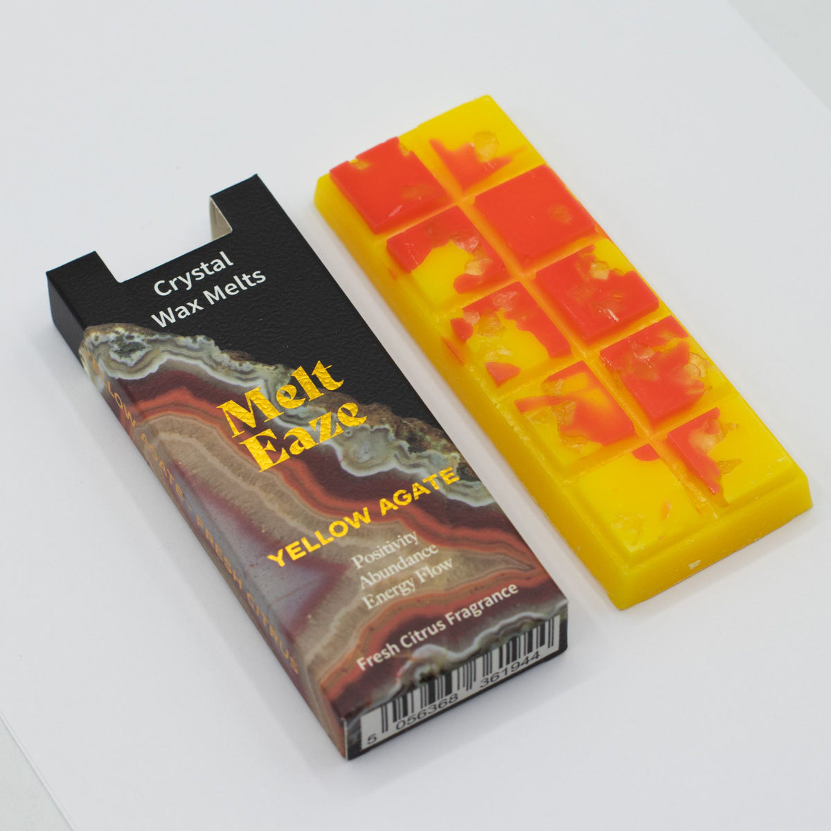 Golden Glow crystal wax melt snap bar in warm yellow, fresh citrus fragrance, view 8