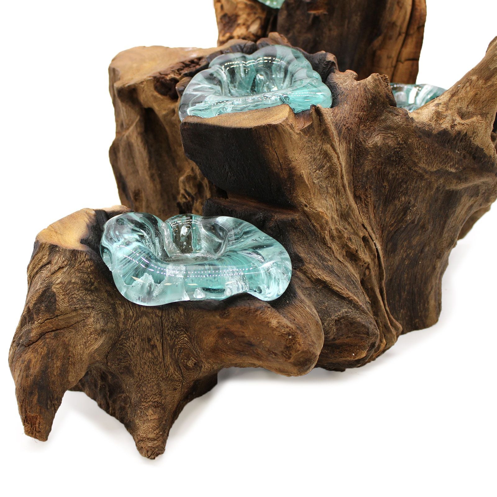 Molten Glass on Wood Candle Holder, Five Tealights (Recycled Glass)