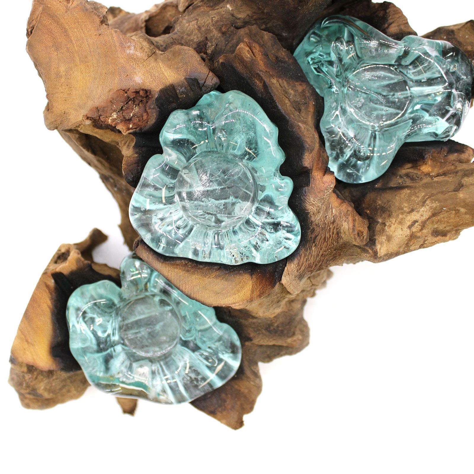 Molten Glass on Wood Candle Holder, Five Tealights (Recycled Glass)