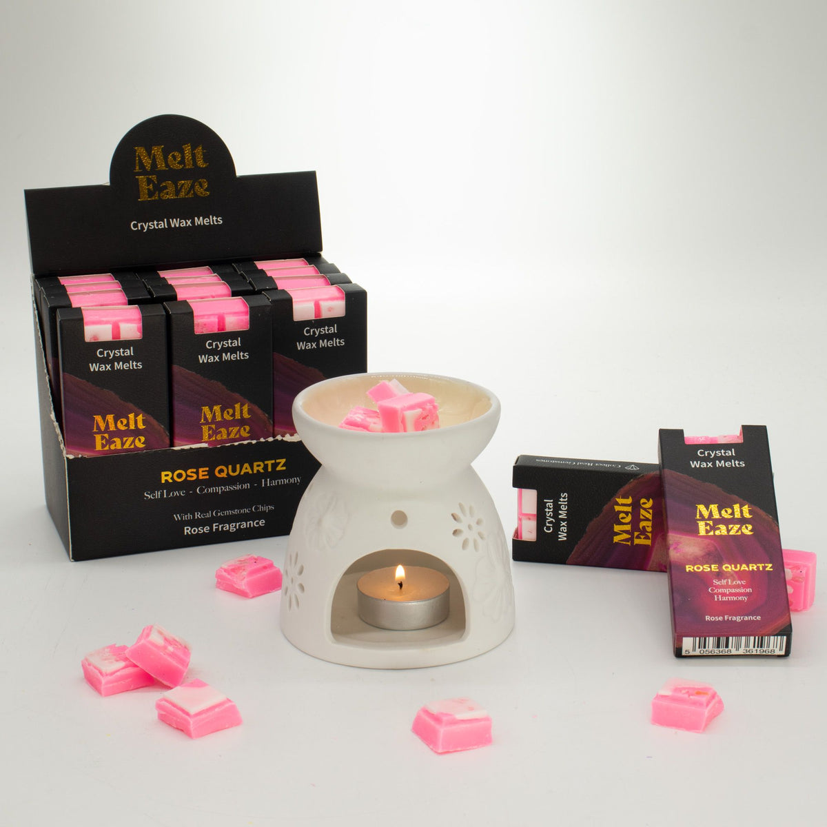 Rose Quartz Love crystal wax melt snap bar in soft pink, rose fragrance, view 7