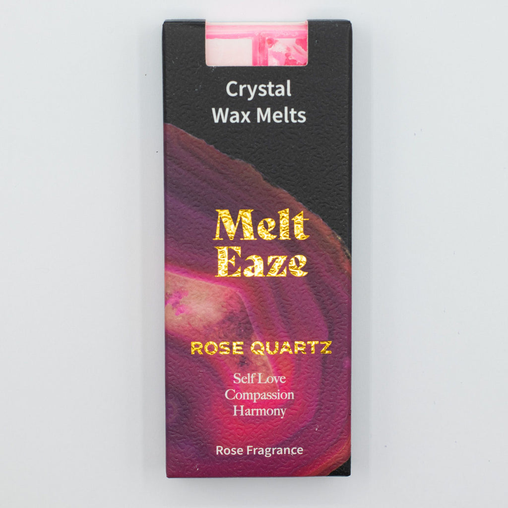Rose Quartz Love crystal wax melt snap bar in soft pink, rose fragrance