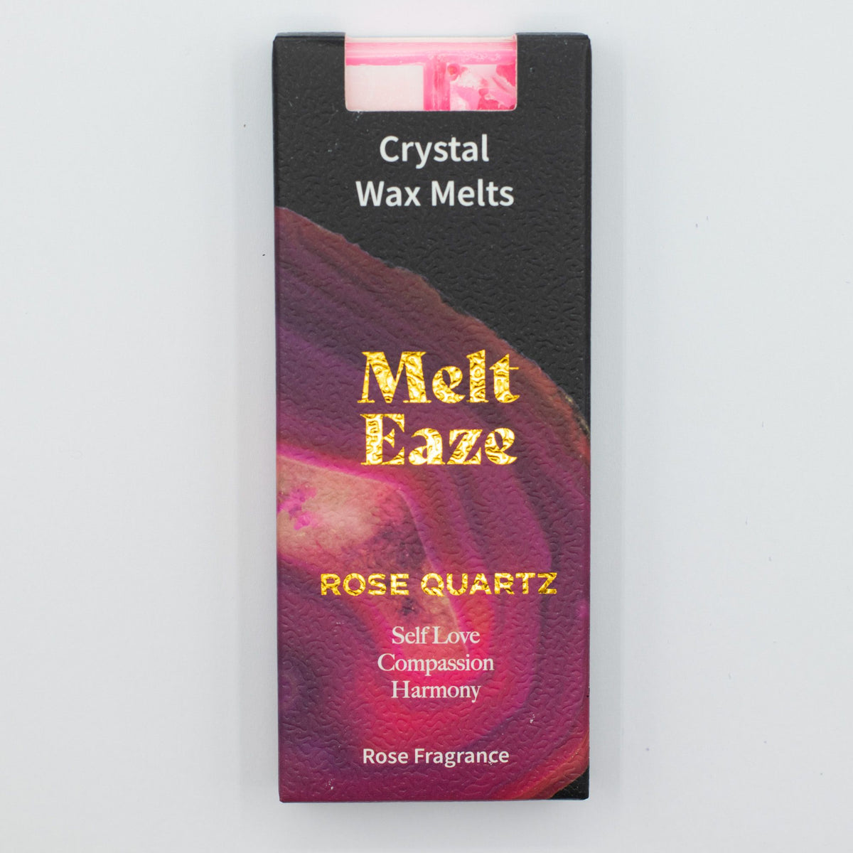 Rose Quartz Love crystal wax melt snap bar in soft pink, rose fragrance