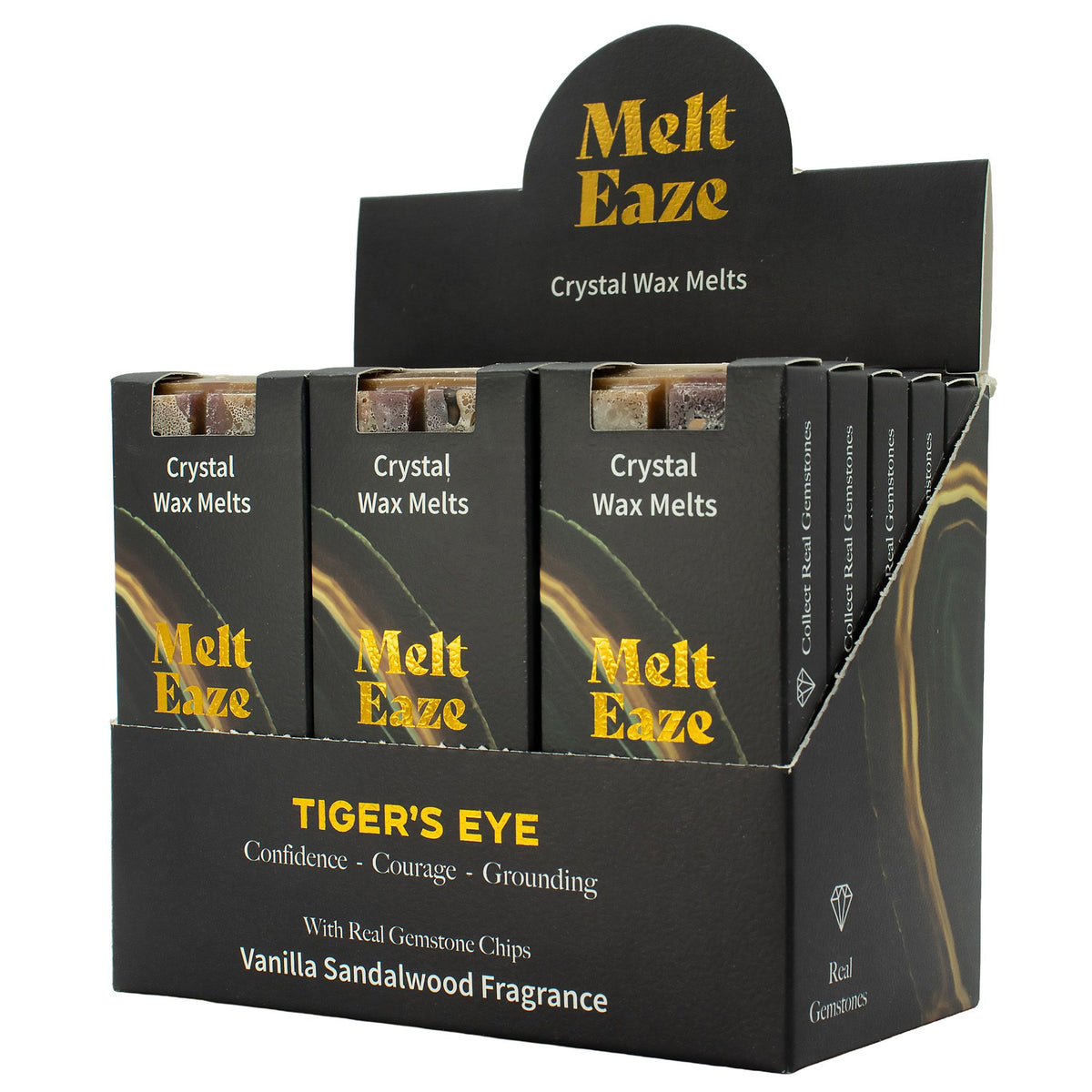 Tigereye Strength crystal wax melt snap bar in earthy brown, vanilla sandalwood fragrance, view 7