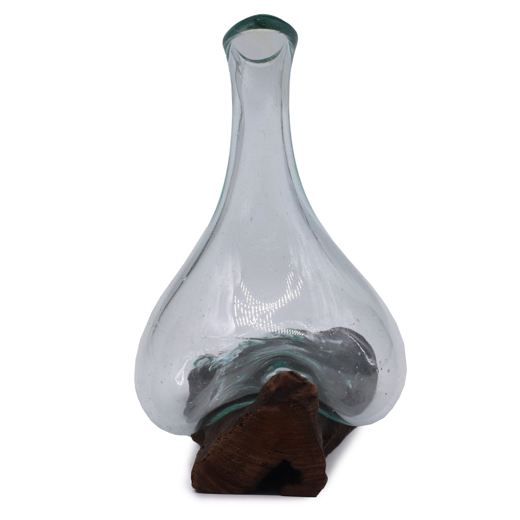 Molten Glass on Wood Decanter, Mini 20cm (Hand-Blown Recycled Glass)