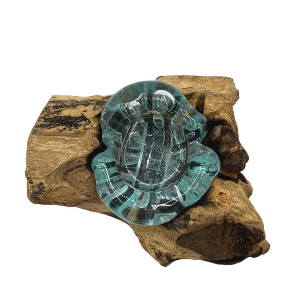 Molten Glass on Wood Candle Holder, Single (Hand-Blown Recycled Glass)