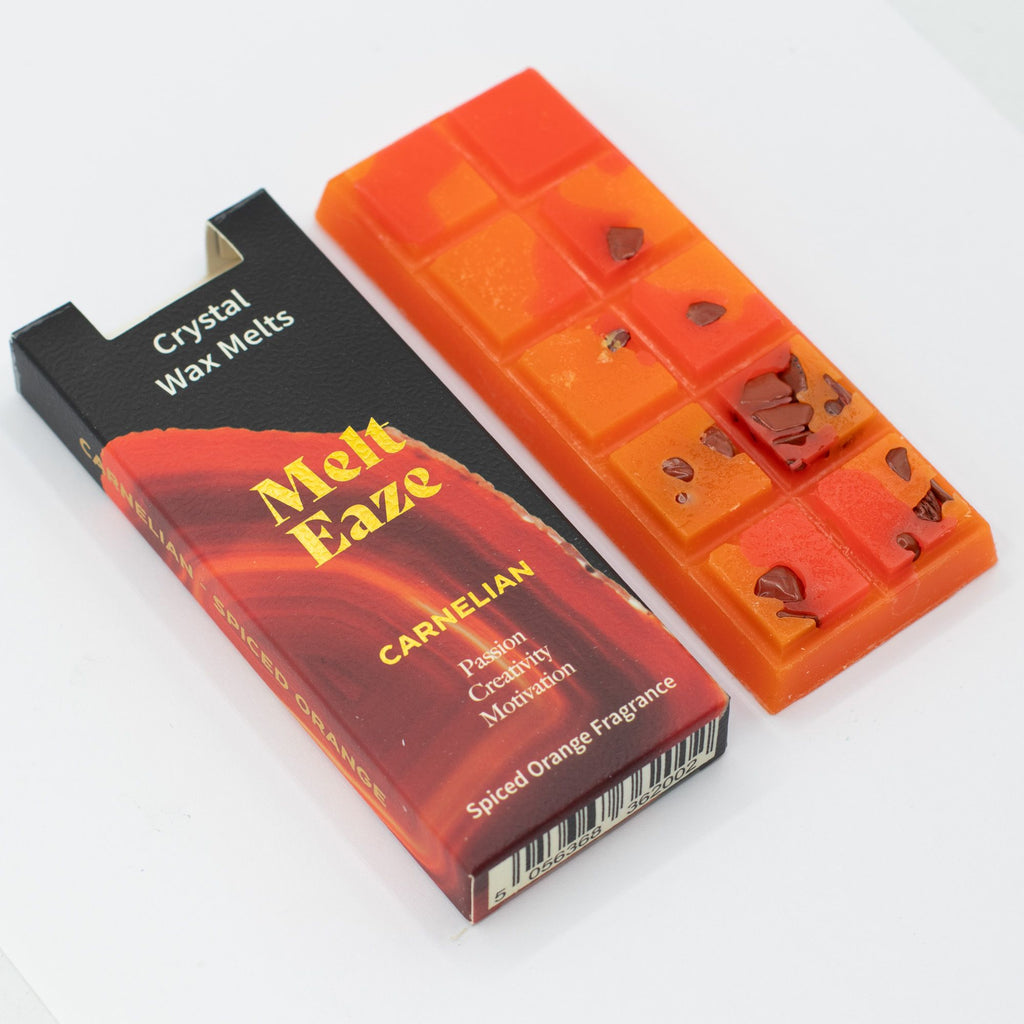 Carnelian Fire crystal wax melt snap bar in orange, spiced orange fragrance, view 7