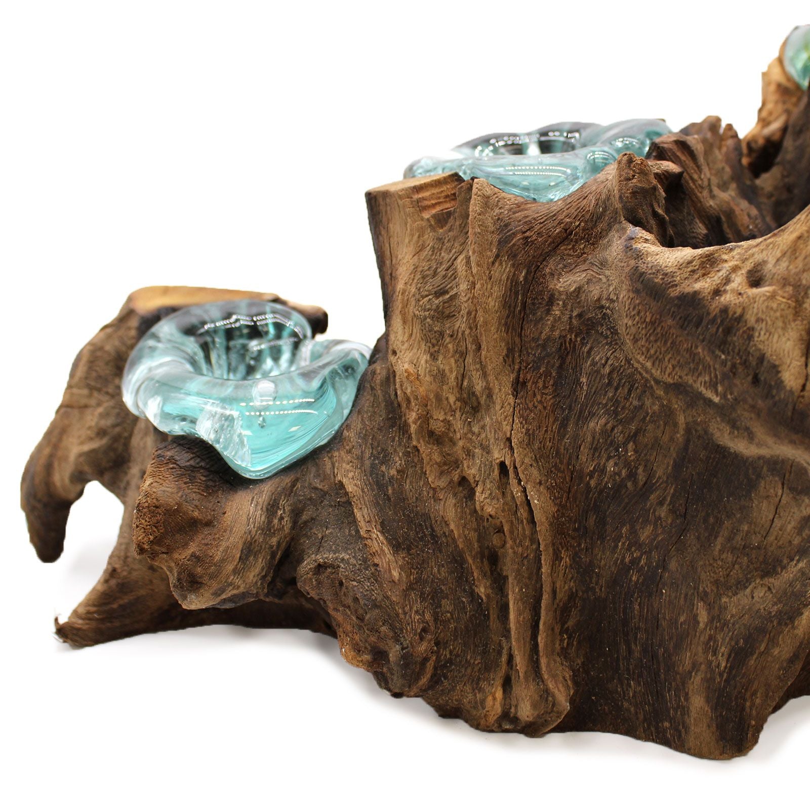 Molten Glass on Wood Candle Holder, Five Tealights (Recycled Glass)