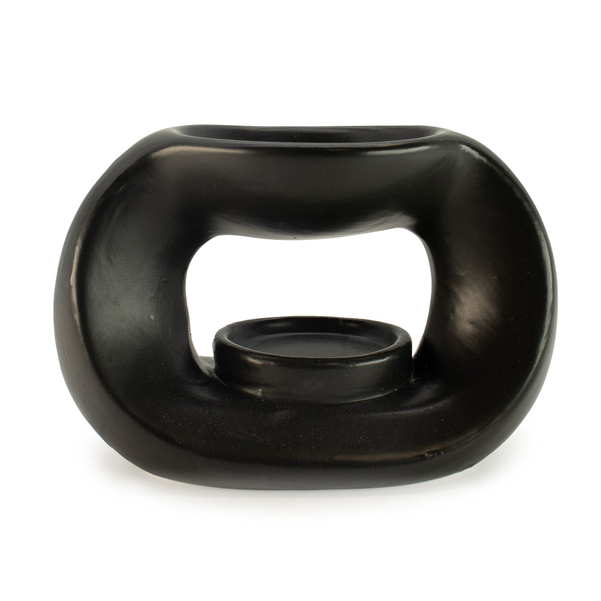 Pebble wax burner in matt black ceramic