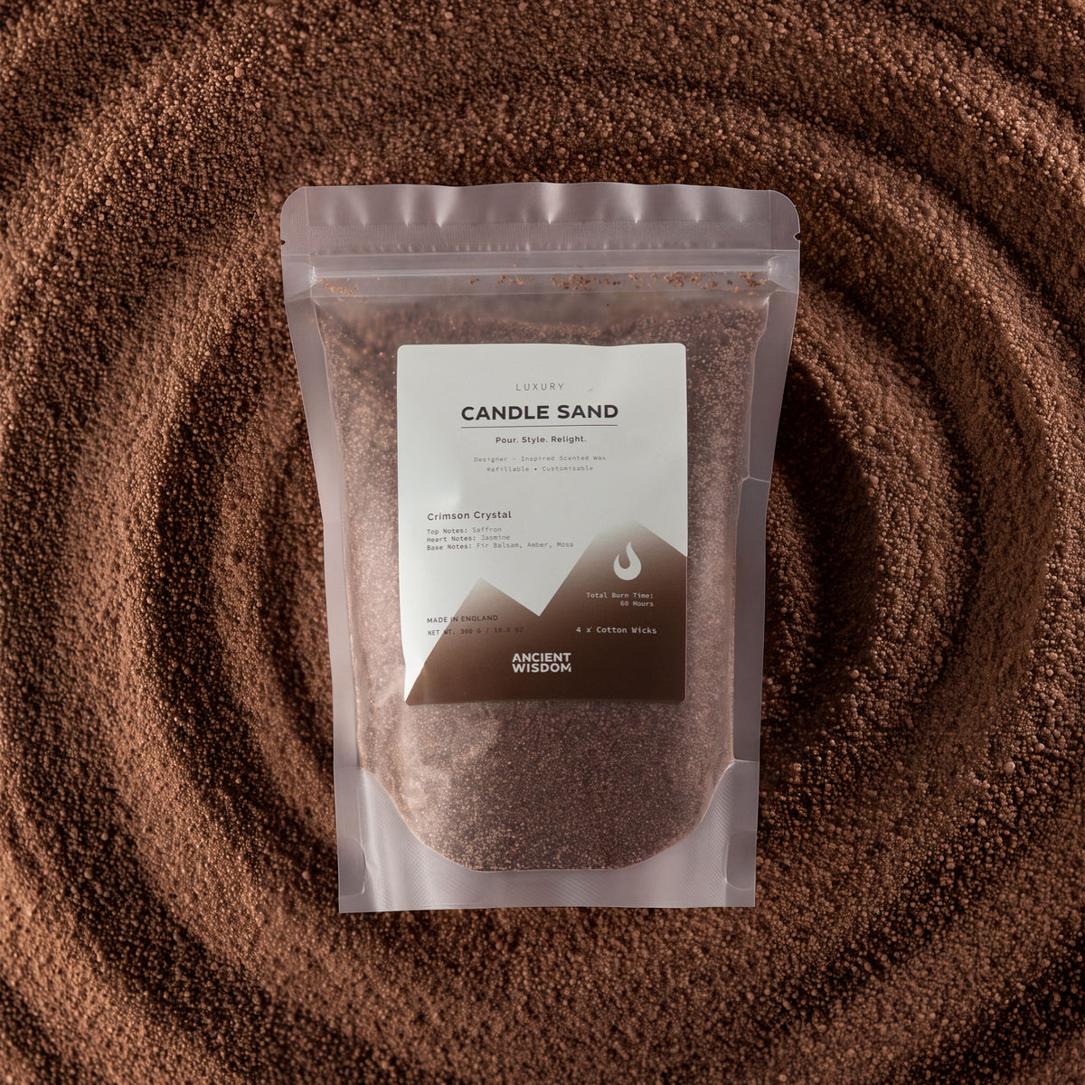 Crimson Crystal fragranced candle sand in mocha brown