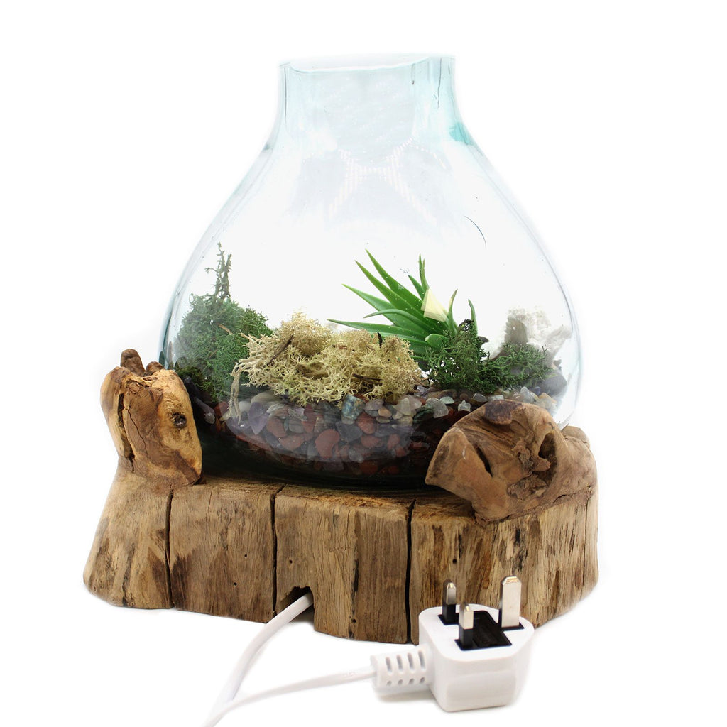 Molten Glass on Wood Fish Tank, Large 3.7 Litre with Light Cavity