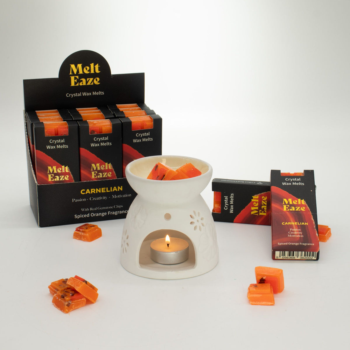 Carnelian Fire crystal wax melt snap bar in orange, spiced orange fragrance, view 8