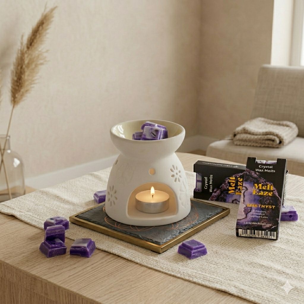 Amethyst Dream crystal wax melt snap bar in purple, lavender fragrance, view 8
