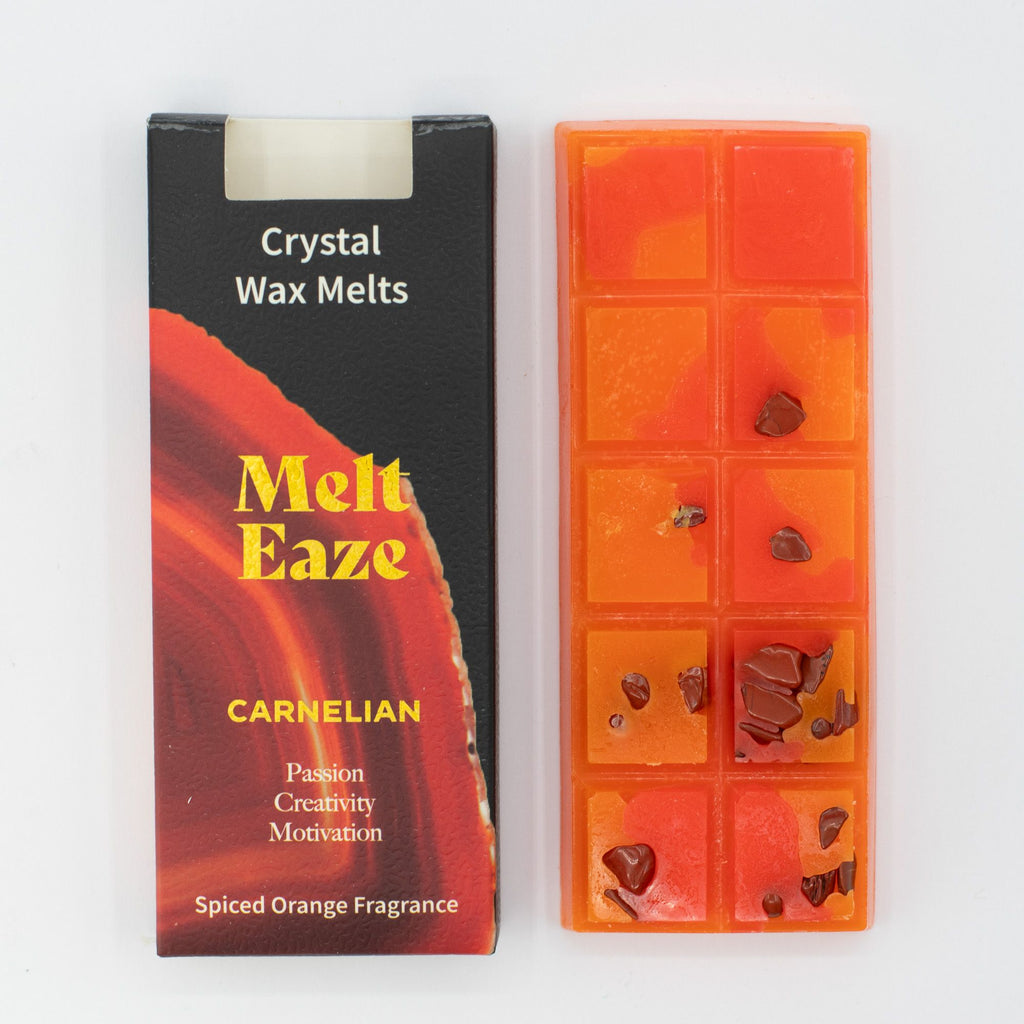 Carnelian Fire crystal wax melt snap bar in orange, spiced orange fragrance, view 4