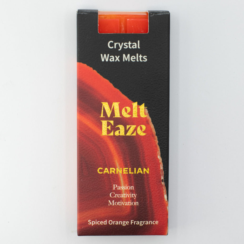 Carnelian Fire crystal wax melt snap bar in orange, spiced orange fragrance
