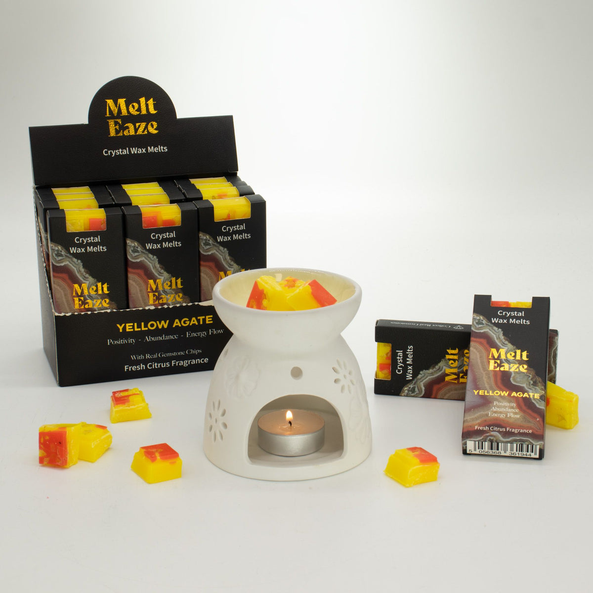 Golden Glow crystal wax melt snap bar in warm yellow, fresh citrus fragrance, view 7