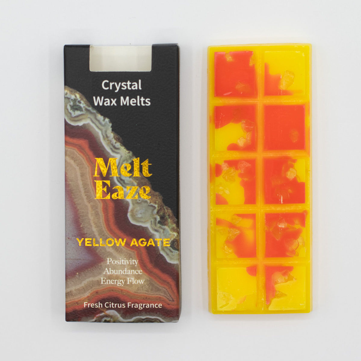 Golden Glow crystal wax melt snap bar in warm yellow, fresh citrus fragrance, view 4