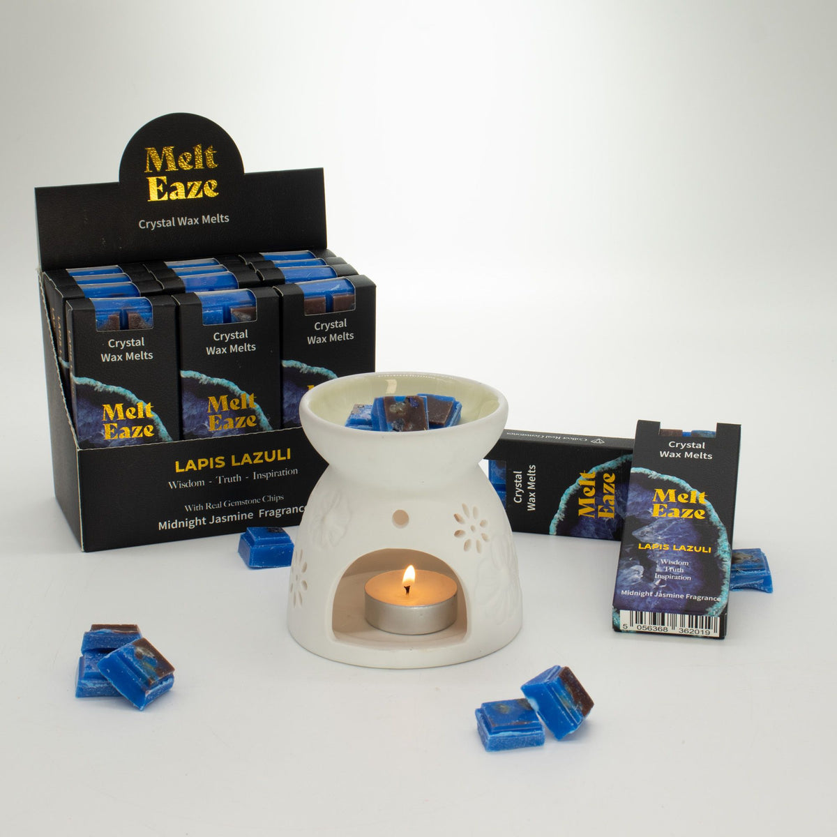 Lapis Night crystal wax melt snap bar in rich blue, midnight jasmine fragrance, view 2