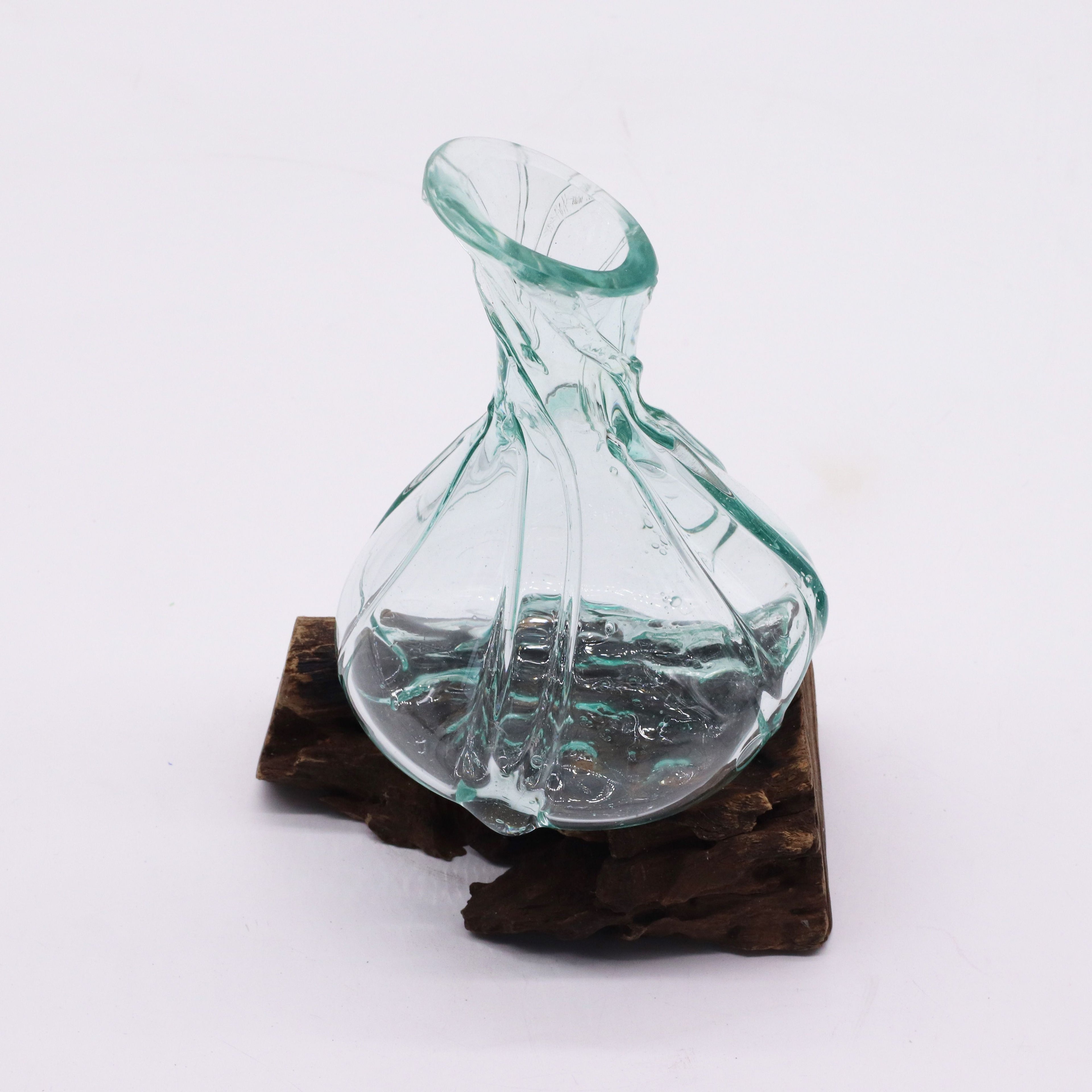 Molten Glass on Wood Decanter, Mini 24cm (Hand-Blown Recycled Glass)