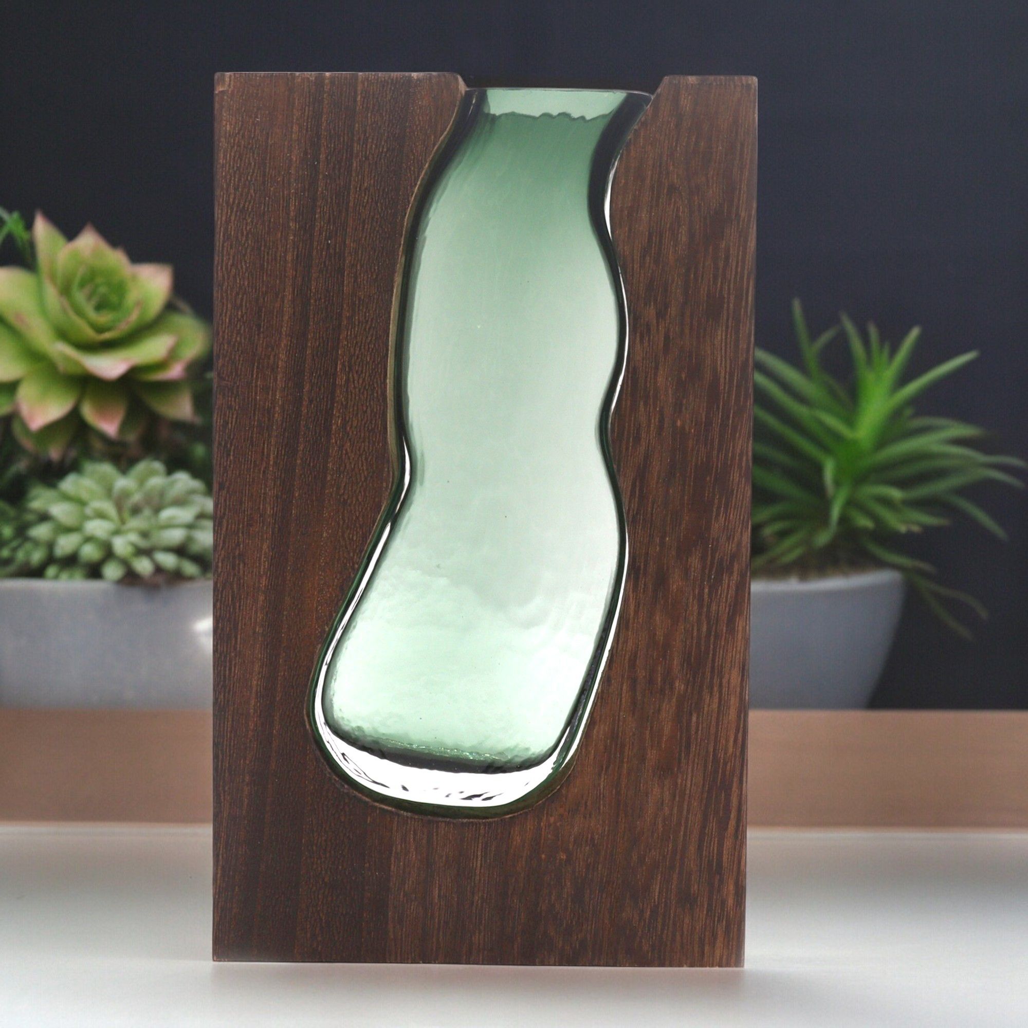 Glass Vase/Terrarium inside Dark Tung Wood - Molten Root