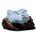 Molten Glass on Wood Bowl, 18cm Wavy (Hand-Blown Recycled Glass) - Molten Root