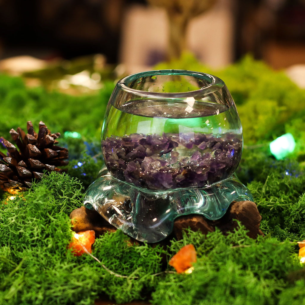 Molten Glass on Wood Bowl, 20cm Goldfish Bowl (Recycled Glass) - Molten Root