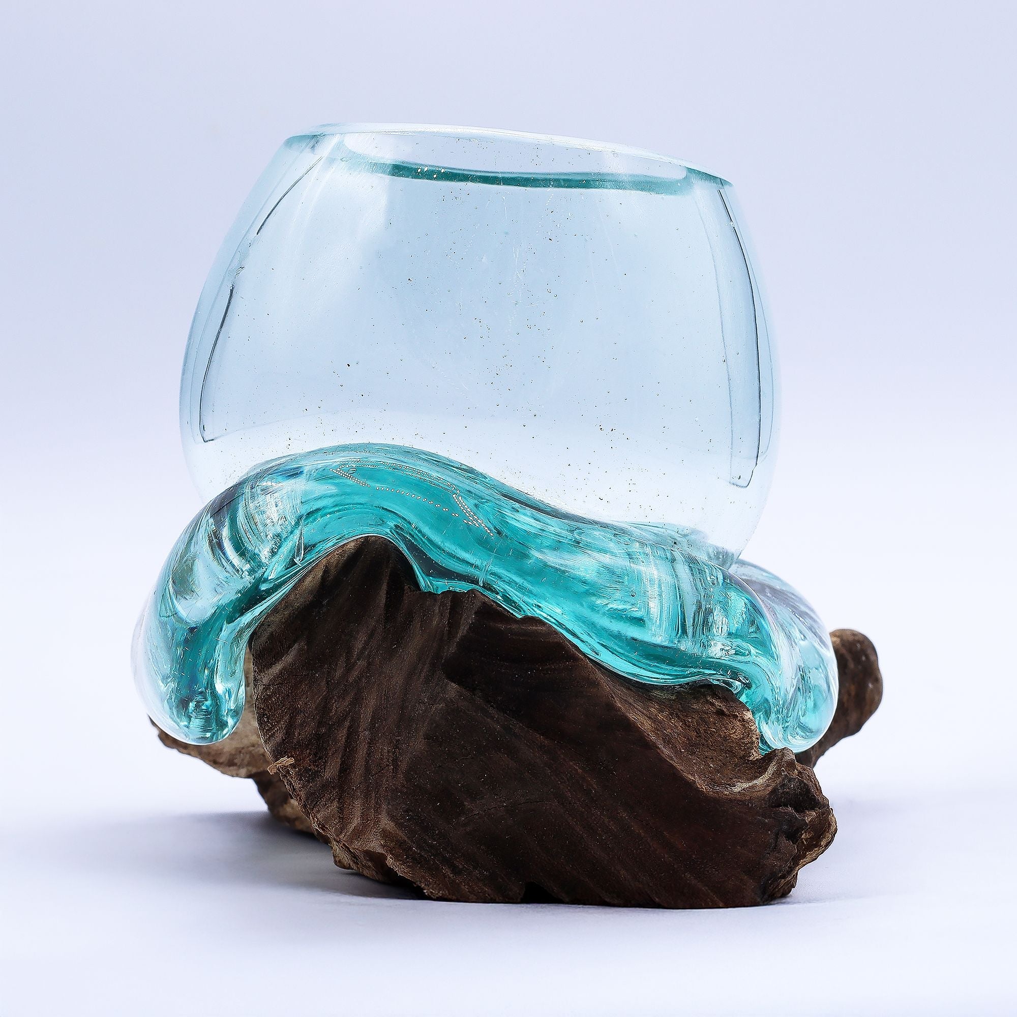 Molten Glass on Wood Bowl, 20cm Goldfish Bowl (Recycled Glass) - Molten Root