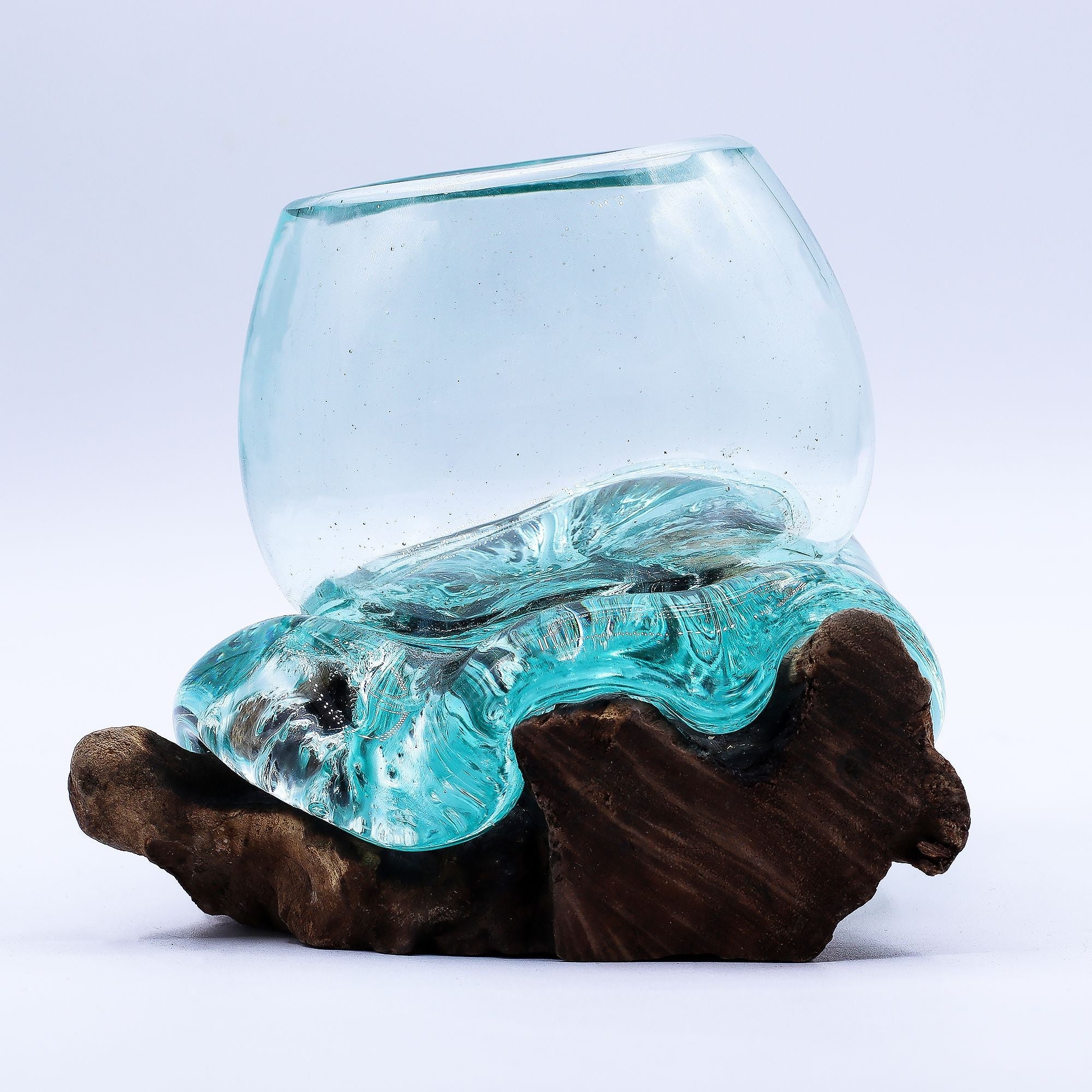 Molten Glass on Wood Bowl, 20cm Goldfish Bowl (Recycled Glass) - Molten Root