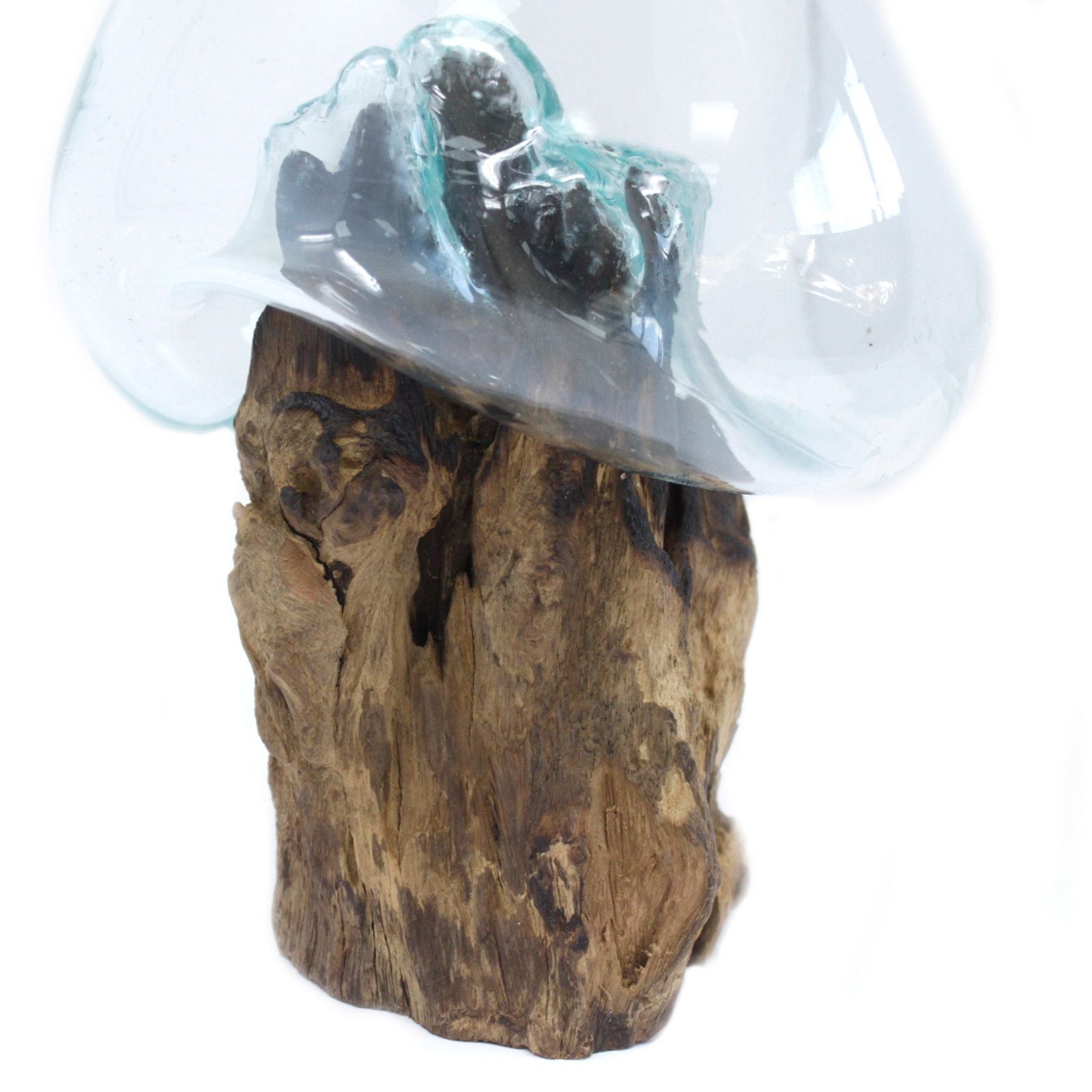 Molten Glass on Wood Bowl, Large (Hand-Blown Recycled Glass) - Molten Root