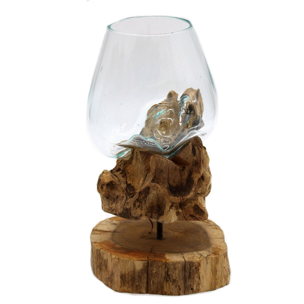 Molten Glass on Wood Bowl with Stand, Large, view 3