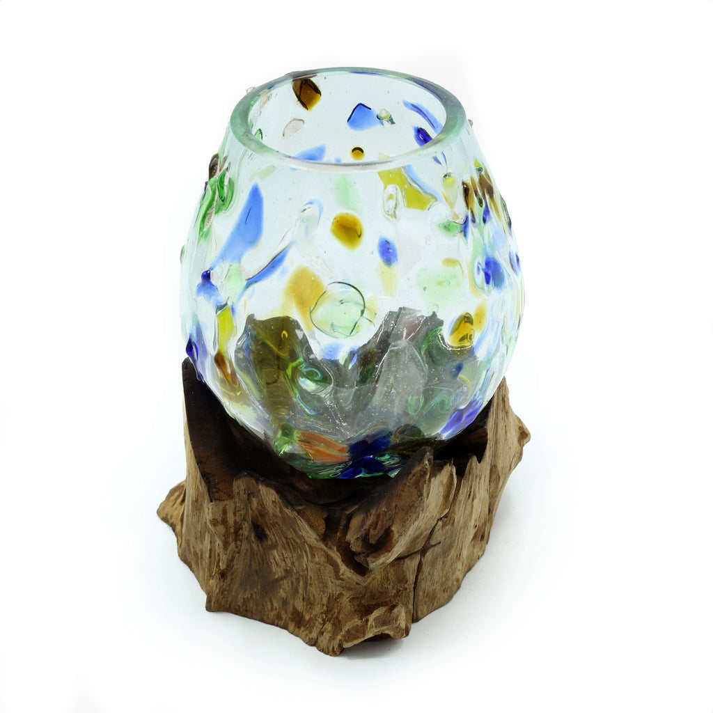 Molten Coloured Glass on Wood Bowl, Medium, view 2